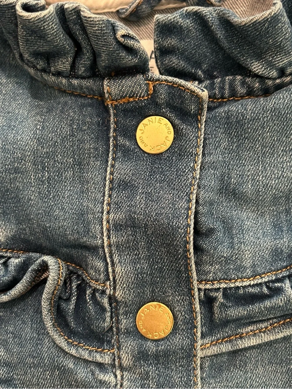 JANIE and JACK Girls Denim Ruffle Jacket Medium Blue Wash Snap Closure 2T